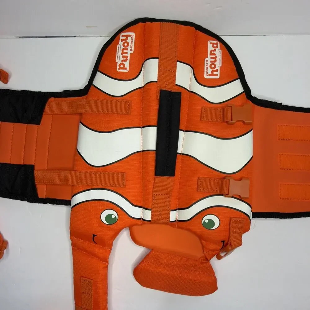 Outward Hound Neoprene Clown Fish Small Dog Life Jacket Swimmer Orange Handle - Picture 7 of 11